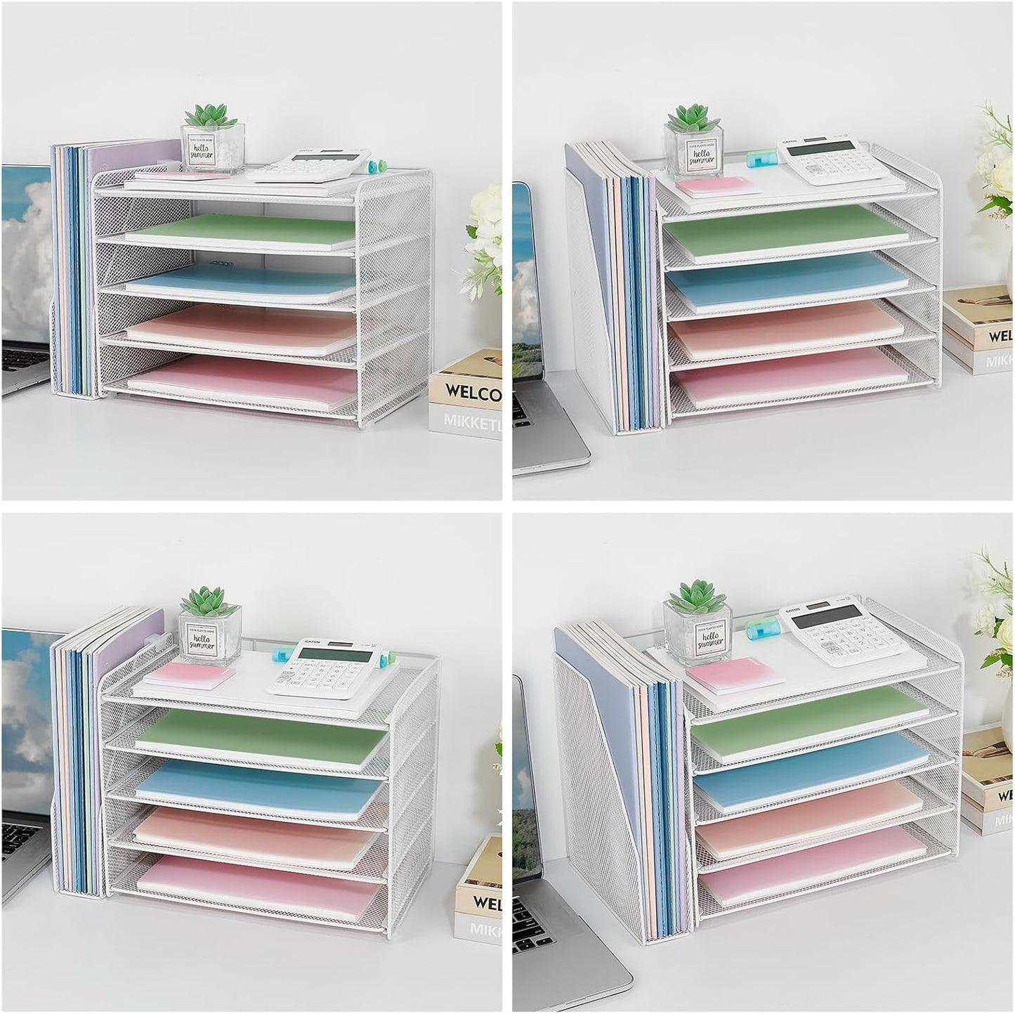OPNICE Desk Organizer, 5-Tier Paper Organizer Letter Tray with Magazine Holder, Office Desk Accessories & Workspace Organizers, Desktop File Organizer for Office Supplies Storage, Black