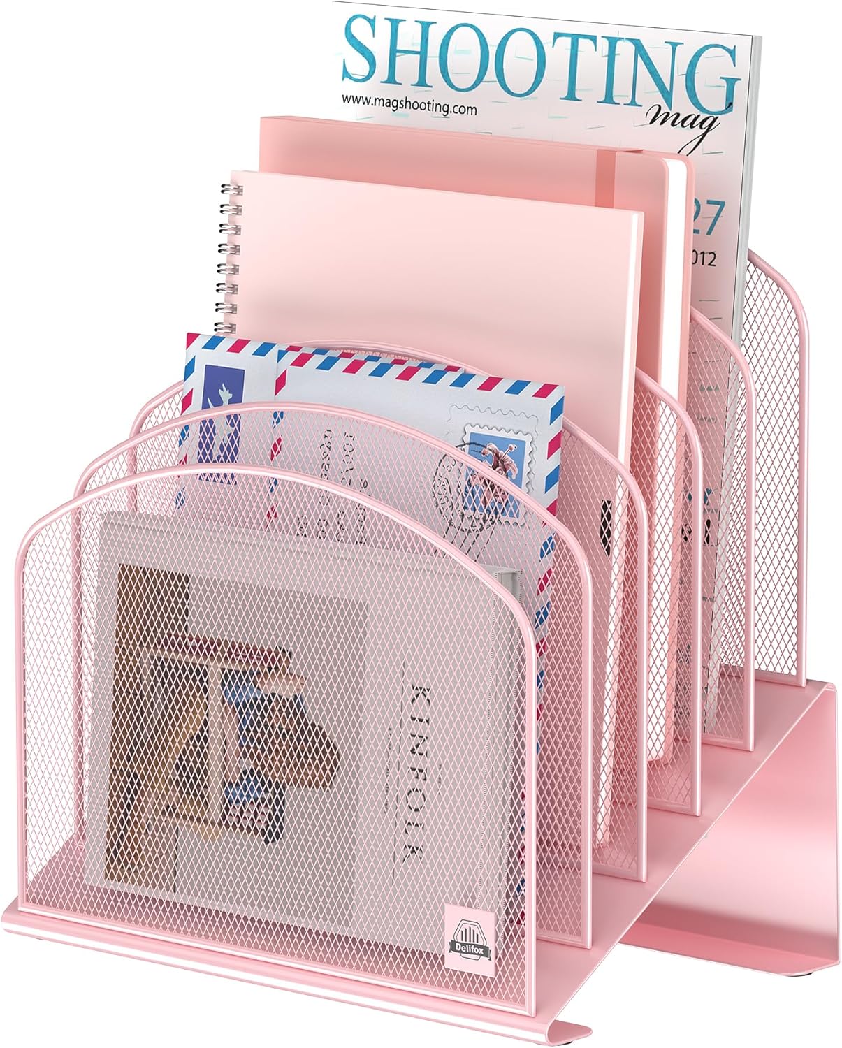 Delifox Inclined Desk File Organizer,Vertical File Folder Holder Stand Metal Rack File Sorter for Office Classroom Desktop Organization