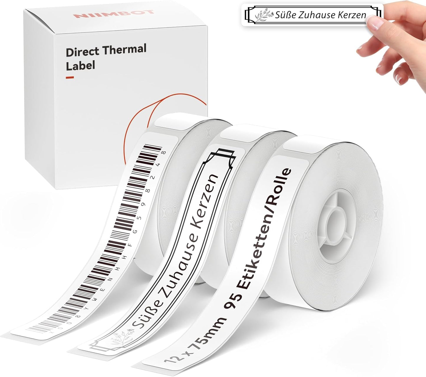 NIIMBOT D11 Label Tape D110 Label Maker Papers 3Rolls Cable Labels, Self-Adhesive Labeling Tape 0.47" X 4.29" (12 X 109mm) Cable Label Refills for Home Office Circuit Box, 195 Labels/3Rolls, White