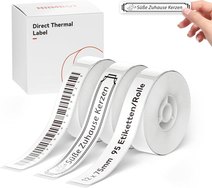 NIIMBOT D11 Label Tape D110 Label Maker Papers 3Rolls Cable Labels, Self-Adhesive Labeling Tape 0.47" X 4.29" (12 X 109mm) Cable Label Refills for Home Office Circuit Box, 195 Labels/3Rolls, White