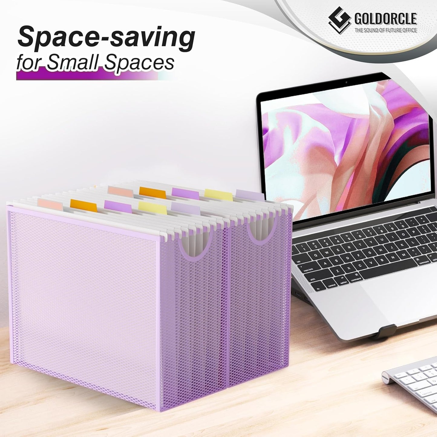 Hanging File Organizer, Letter-Size File Holder Filing Box with 5 Hanging Folders, Metal Mesh Desk File Folder Storage(No Assembly Required) (with 5 Grey Folders)
