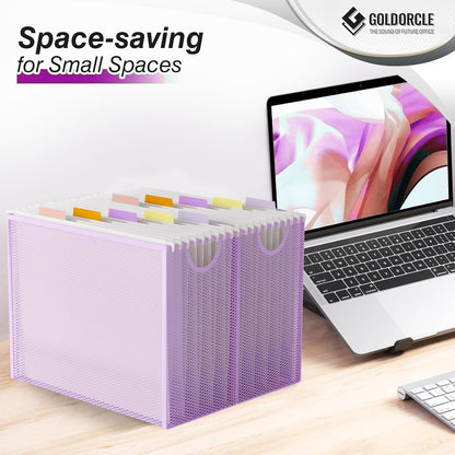 Hanging File Organizer, Letter-Size File Holder Filing Box with 5 Hanging Folders, Metal Mesh Desk File Folder Storage(No Assembly Required) (with 5 Grey Folders)