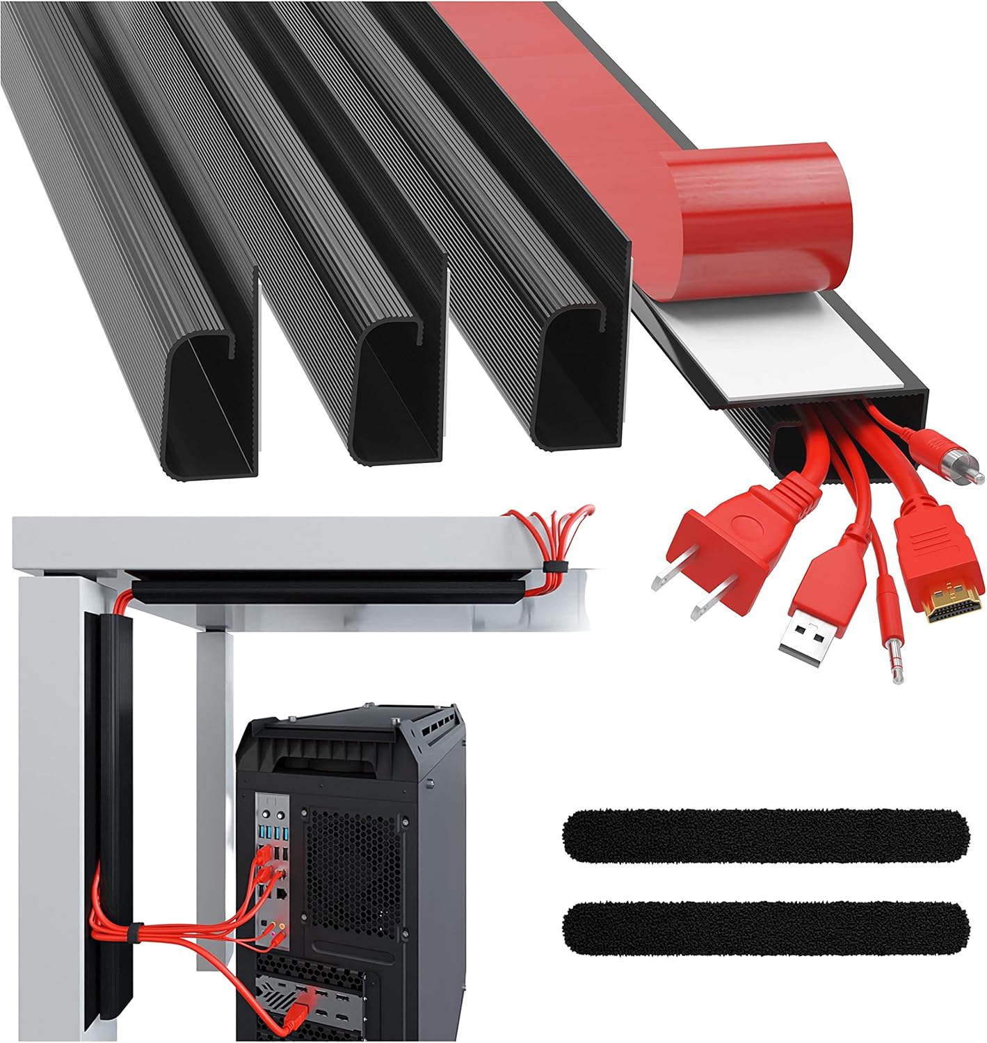 Cable Management ProOffice 96in J Channel Cable Raceways - 6X 16in Black No Screw/No Drill Computer Cord Organizer - Cable Channels for Wire Management Under Desk with Adhesive