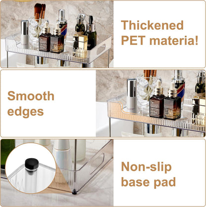 Goderewild 3 Tier Bathroom Counter Organizer, Multi-Purpose Cosmetics Skincare Shelf, Fits A4 Size Makeup Organizer for Office and Vanity Tray, Countertop Storage Solution for Kitchen,Bath.(Clear)