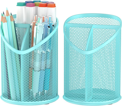 Delifox 2 Pack Pen Holder Mesh Round Pencil (White)