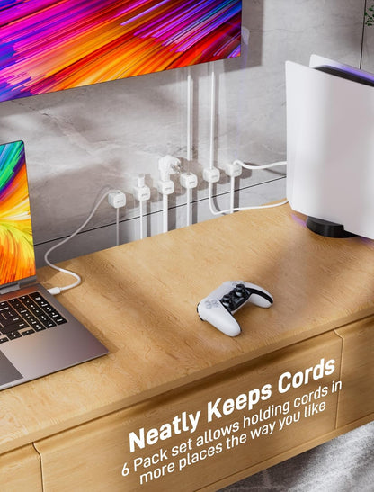 6-Pack Magnetic Cable Clips - Cell Phone Cord Holder for Nightstand, Mini Cube Cord Holder with 6 Extra Strong Adhesive Pads, USB Cable Magnetic Clip for Office Desk Home