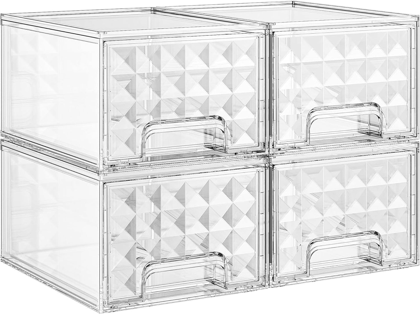 Delamu 6 Pack Stackable Storage Drawers, Makeup Skincare Holder Vanity Storage Organizer, Plastic Drawers For Vanity Desk, Undersink, Kitchen Cabinet, Pantry, Clear, Ideal Christmas Gifts for Girls
