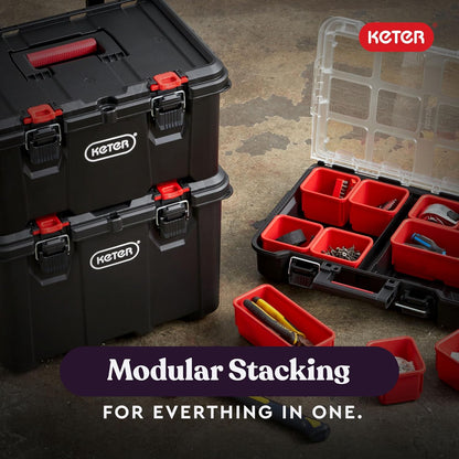 Keter Stack-n-Roll Two Drawer Tool Box for Small Parts and Power Tool Accessories, Fits Keter Modular Tool Storage System