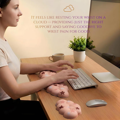 Cloud Wrist Rest Set for Keyboard and Mouse, Includes Cute Coaster, with Computers and Laptops（Purple Star Set）