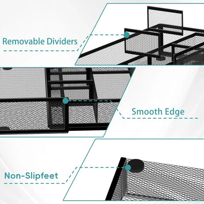Expandable Desk Drawer Organizer Tray with 10 Adjustable Compartments, Metal Mesh Office Drawer Organizer, Versatile Desk Organizer for Home, School Supplies, Makeup Vanity & Jewelry (Black)