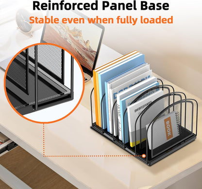 SUPEASY 5-Section File Organizer for Desk, Mesh Desk Organizer, Vertical File Folder Holder, File Floder Organizer for Office Home School Classroom, Black