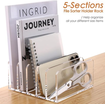 SANRUI 3 Compartments Mail Organizer Letter Holder for Desk ,Vertical Letter Holder,File Sorter Acrylic Desk Organizer Office Supplies,Clear