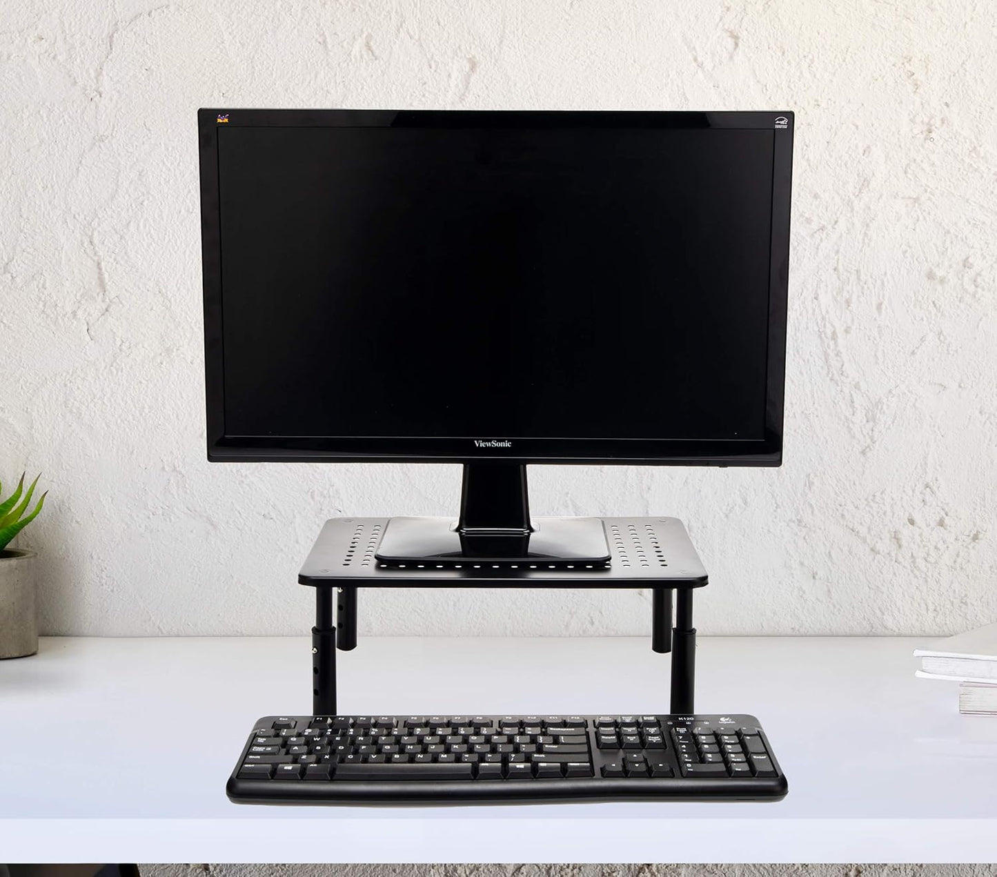 Mind Reader Monitor Stand, Height Adjustable, Ventilated Laptop Riser, Office, Metal, 14.5"L x 9.25"W x 5.5"H, Black