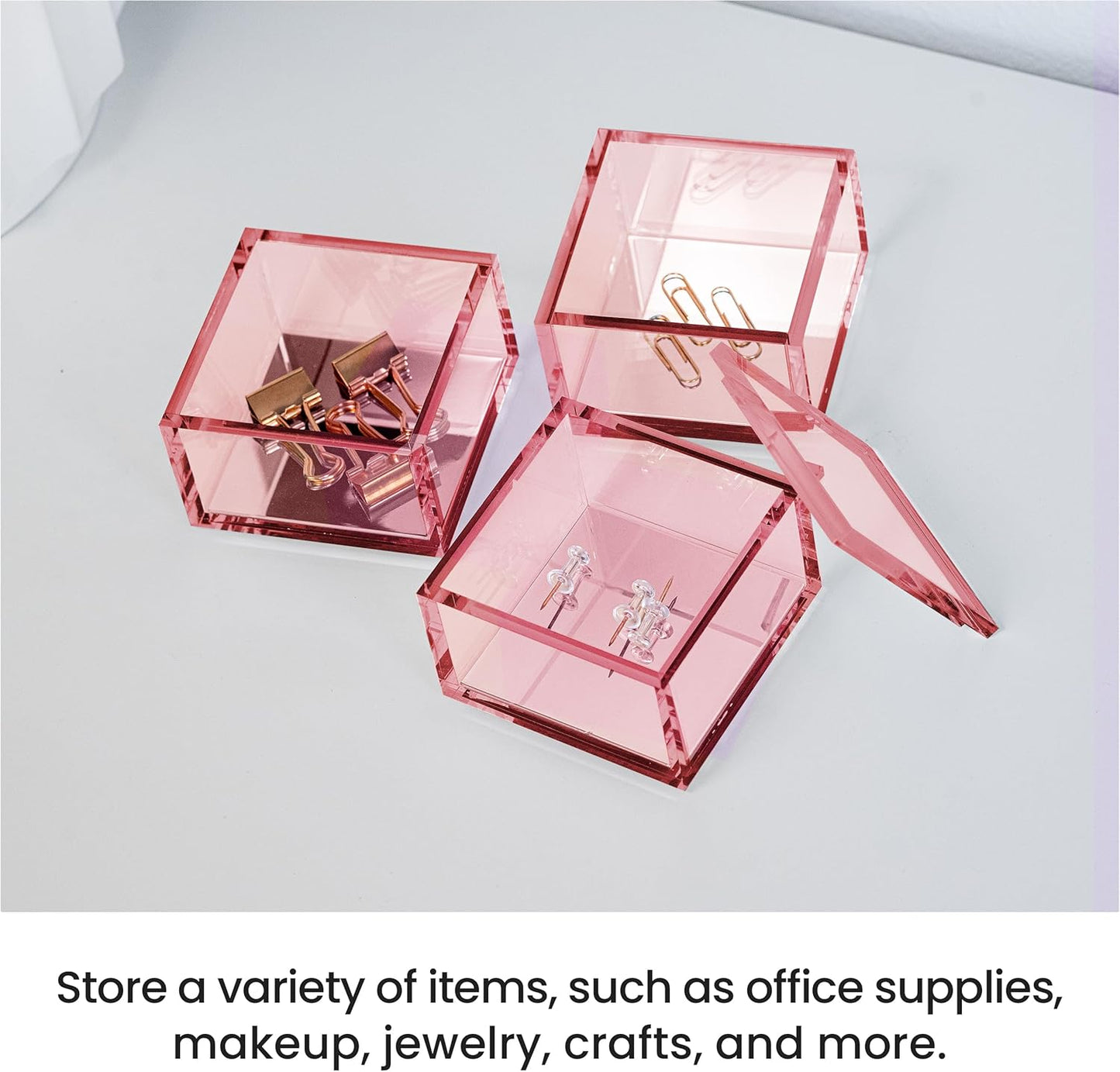 OfficeGoods 3-Tier Stackable Acrylic Holder- Stylish Desk Organizer and Storage for Office or Home – Transparent Round Design with Gold Metal Base
