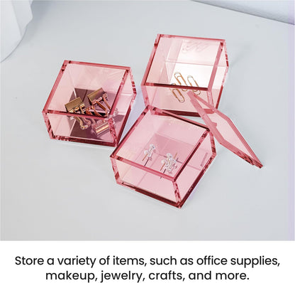OfficeGoods 3-Tier Stackable Acrylic Holder- Stylish Desk Organizer and Storage for Office or Home – Transparent Round Design with Gold Metal Base
