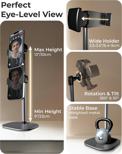 COOPER ChatStand, Adjustable Cell Phone Stand for Desk, Phone Stand for Recording, iPhone Holder for Filming, Small iPhone Tripod, Soporte para Celular, Fits Samsung, Android, (Night Black)