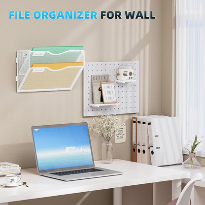 Marbrasse Wall File Holder 2-Tier Hanging Wall File Organizer, Mesh Mail Holder for Papers, Wall Mount File Clipboard & Magazine Organizer Great for Office Home (Black)