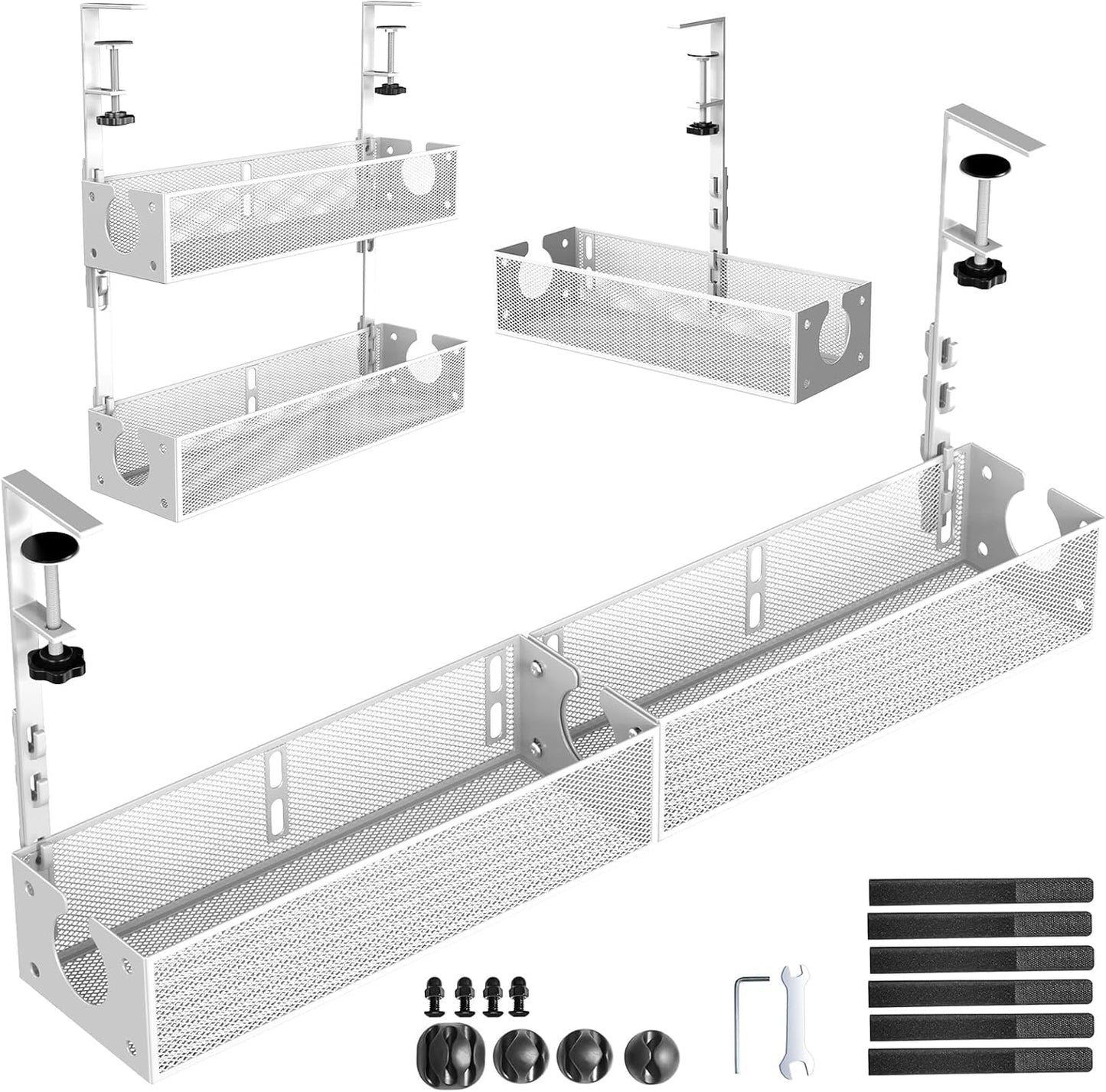 Multi-Model Under Desk Cable Management 2 Pack Metal Under Desk Wire Management Tray Clamp Mount Under Table Cord Management No Damage The Desk