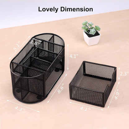 EOOUT Pink Desk Organizer, Pen Holder for Desk and Accessories, Mesh Desk Organizer with 8 Compartments and 1 Drawer for Office Home School Classroom