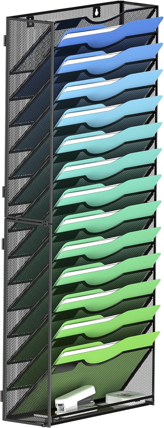 Kuntine.B Wall File Organizer Office Hanging Magazine Holder Wall File Organizer for Office Home (Black, 5 Tier)