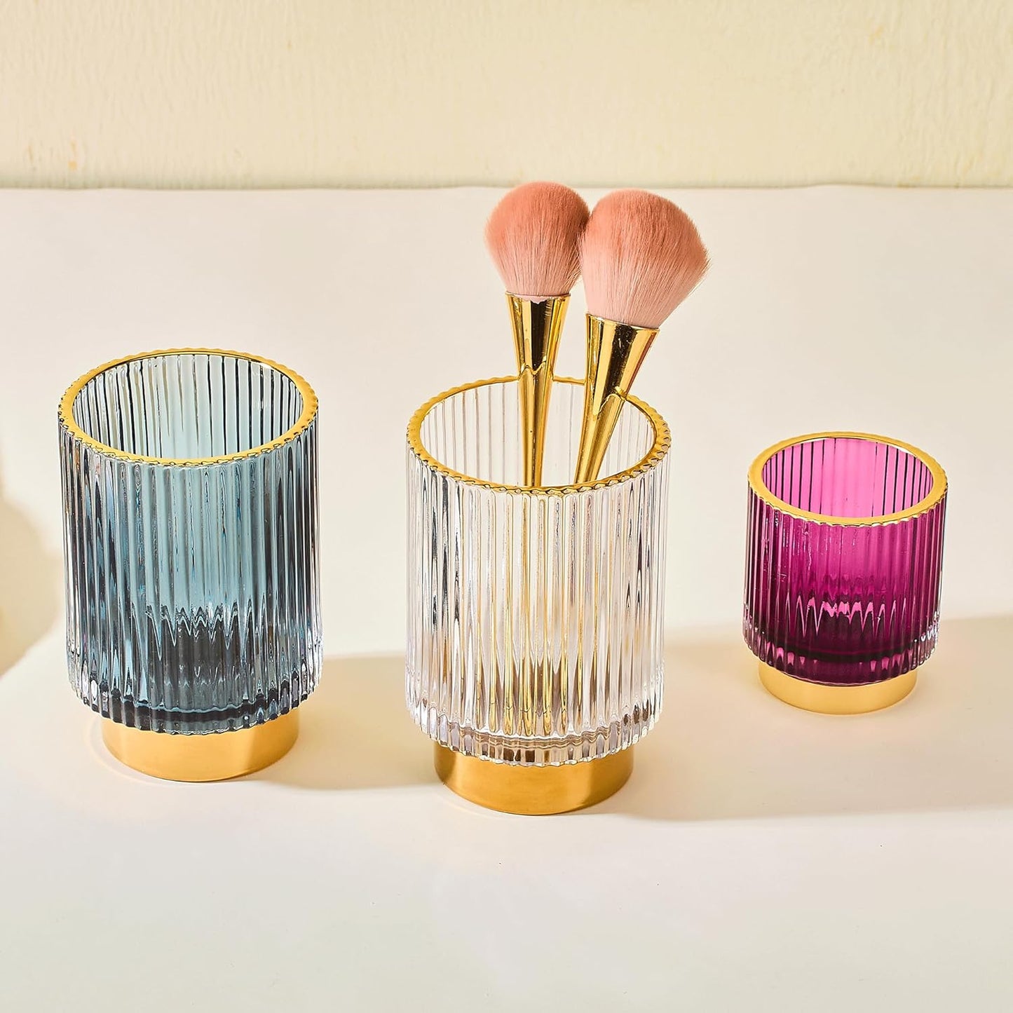 Makeup Brush Holder Organizer,Toothbrush Holders,Desk Pen Pencil Holder,Multifunctional Vintage Glass Brush Cup（L/Green/A3-6-US）