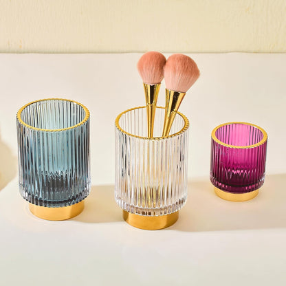 Makeup Brush Holder Organizer,Toothbrush Holders,Desk Pen Pencil Holder,Multifunctional Vintage Glass Brush Cup（L/Green/A3-6-US）