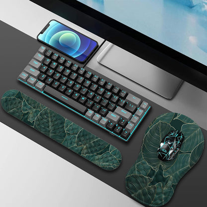 HAOCOO Keyboard Wrist Rest, Ergonomic Mouse Pad with Wrist Rest, 3 in 1 Keyboard and Mouse pad with Coaster Set, Memory Foam Wrist Support, Non-Slip PU Base for Home Office, Rose Gold Pink