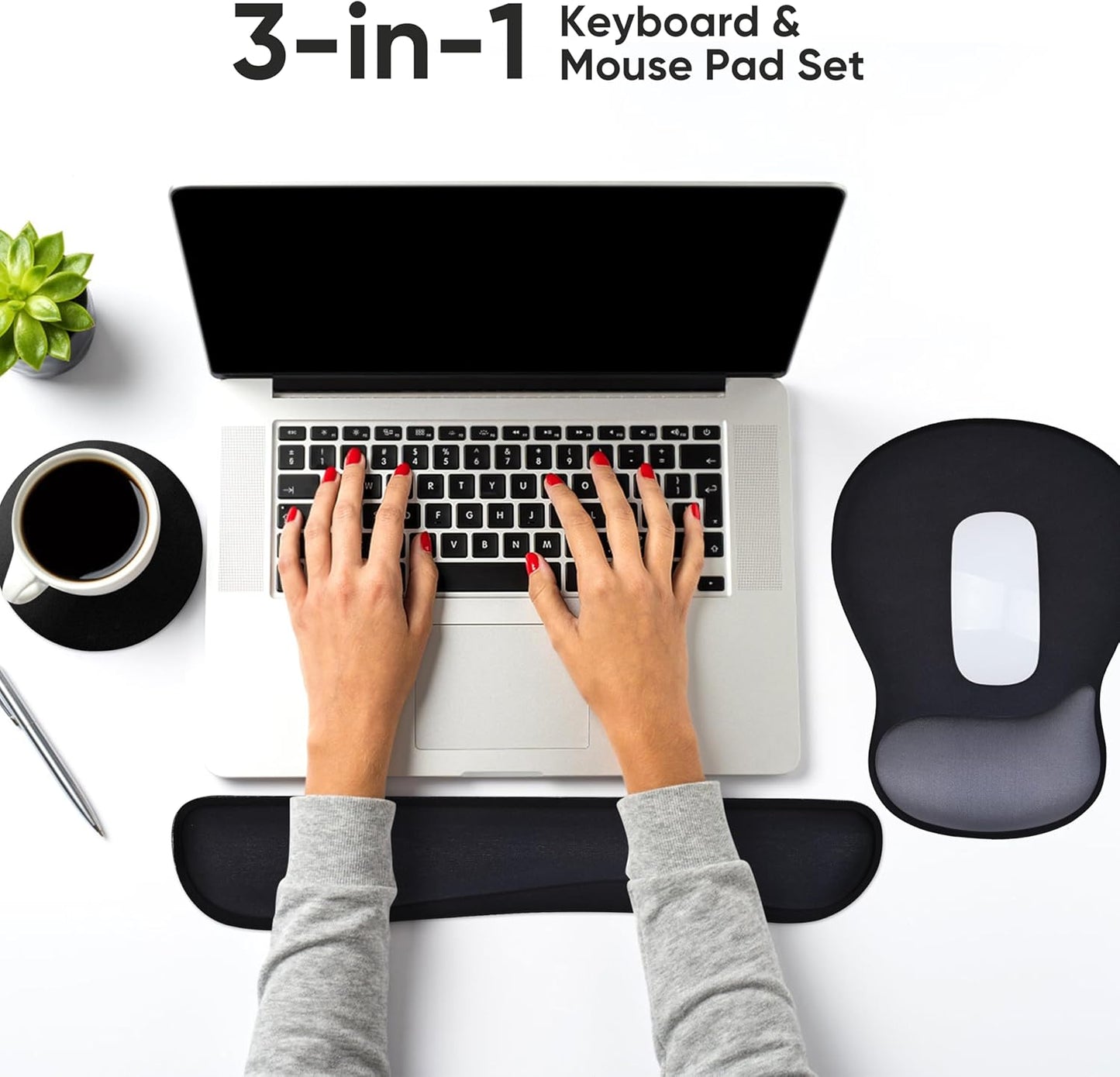 Wrist Rest Support for Mouse Pad Keyboard Set Circle Coaster Gaming Mouse Pad Ergonomic Gel Memory Foam Set for Computer, Laptop, Office, Pain Relief, Comfortably Typing Flowers KM-39