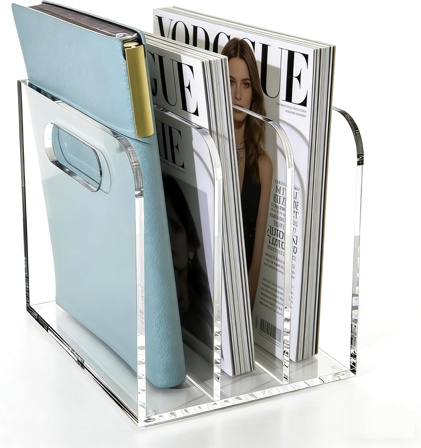 Acrylic Magazine File Holder, 3 Vertical Compartments Desk Document Sorter Organizer, Clear Folder Rack Binder for Office/Documents/Classroom, for Home, Tablet, Magazines, Books & Accessories