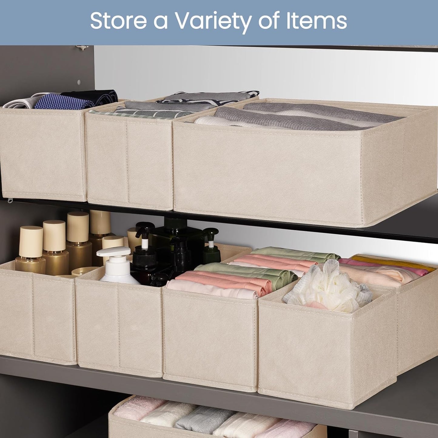 Criusia Drawer Organizer Clothes, 8 Pack Underwear Organizer, Foldable Closet Organizers and Storage Dresser Dividers for Clothes, Socks, Scarves, Ties (Gray)