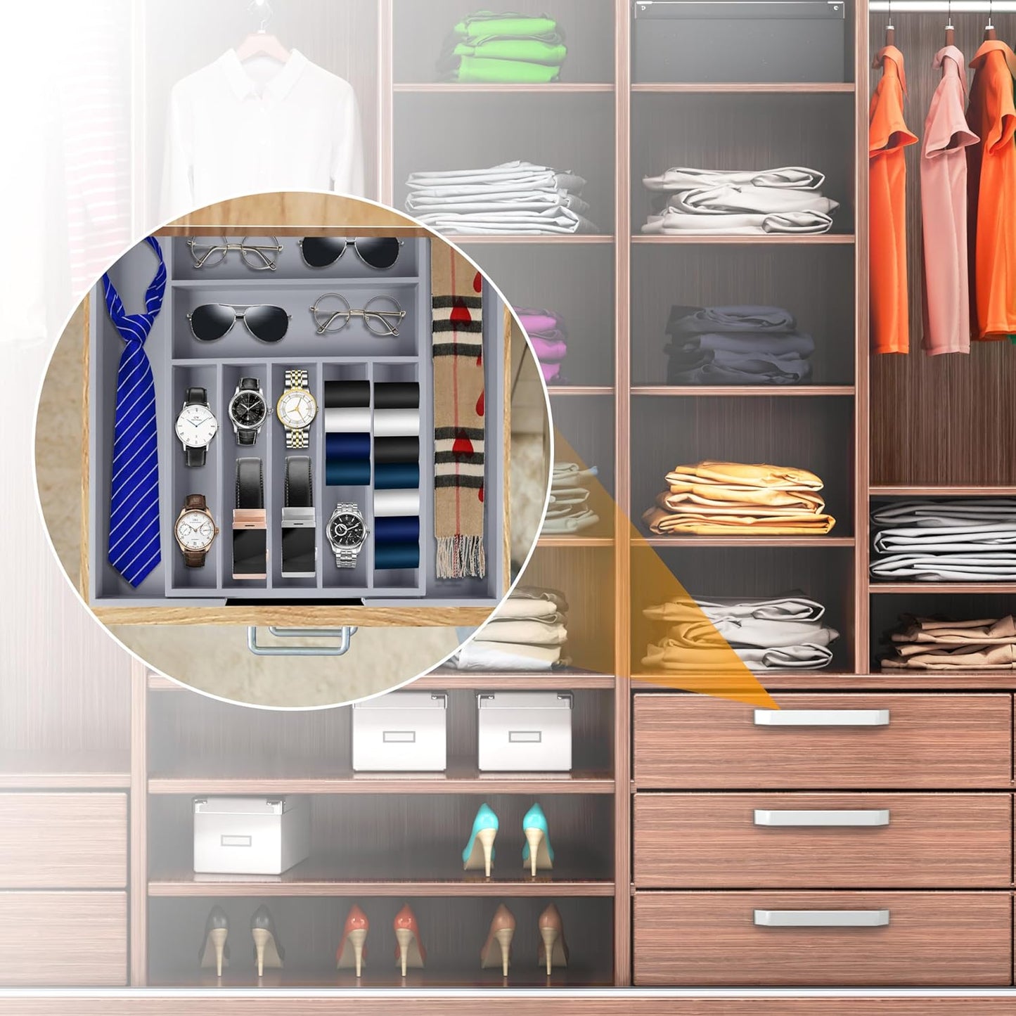Kitchen Silverware Drawer Organizer and Storage Flatware Cutlery Utensil Holder Spice Rack Containers Bathroom Counter Cabinet Office Desk Makeup Drawer Tray Kitchen and Dining Tools Decor Accessories