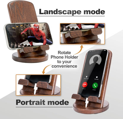 TESLYAR Wood Cell Phone Stand – Elegant Phone Holder for Nightstand & Desk | Portable Office Gift for Men, Dad & Husband | Compatible with iPhone & Android