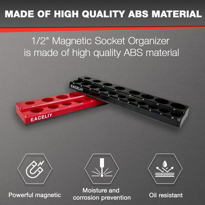 EACELIY 6-Piece Magnetic Socket Organizer Set, 1/2", 1/4" and 3/8" SAE & Metric Deep & Shallow Socket Holder Kit, holds 141 stanard Sockets, attaches to steel box/tool cart (sockets not included)