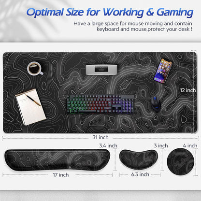 Gimars Upgrade Enlarge Silky and Superfine Fabric Gel Memory Foam Keyboard Wrist Rest Set, Ergonomic Keyboard Mouse Wrist Support for Typing Pain Relief, Comfort for Office, Gaming, Computer