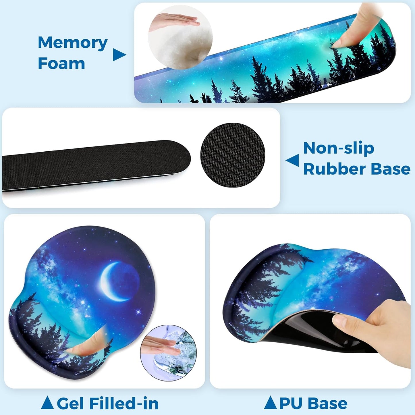 Mouse Pad and Keyboard Wrist Rest Support, with Non-Slip PU Base,Gel Mouse Pad with Coaster,Pain Relief for Gaming, Computer,Office -Beach