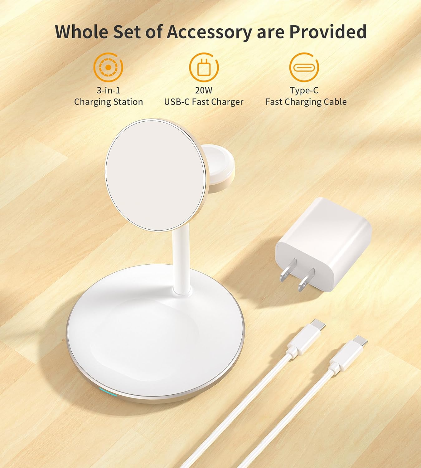 XooFly 3 in 1 Wireless Charging Station for Apple Devices, Fast Wireless Mag-Safe Charger Stand with 20W Adapter for iPhone 17 16 15 14 13 12 Pro Max/Air/Plus/Pro,iWatch,AirPods-Gift for Wife&Husband