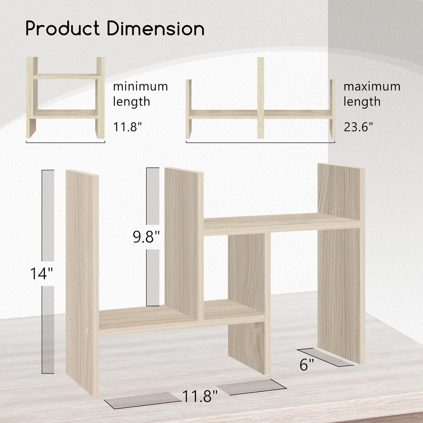 Jerry & Maggie Desktop Organizer Office Storage Rack Adjustable Wood Display Shelf Free Style Double H, Multi-Functional Mini Bookshelf for Desk Natural Stand (Natural Wood Tone)