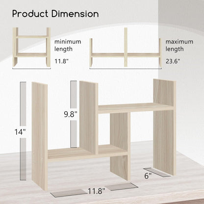 Jerry & Maggie Desktop Organizer Office Storage Rack Adjustable Wood Display Shelf Free Style Double H, Multi-Functional Mini Bookshelf for Desk Natural Stand (Natural Wood Tone)