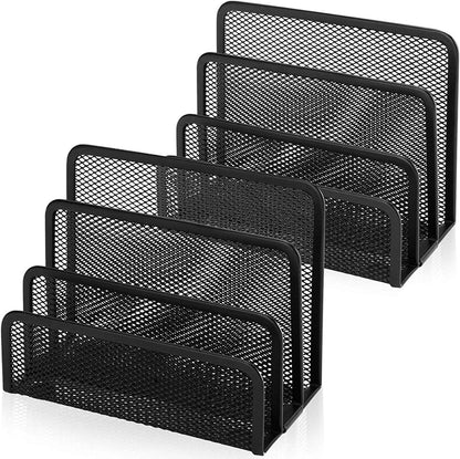 Desk Mail Organizer, File Holder Letter Sorter with 3 Vertical Upright Metal Mesh Compartments Document, Filing, Folders, Mail, Paper Organizer for Home or Office Desktop (2PCS)