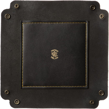 USA Handmade Premium Leather Valet Tray, Folds Flat! Dice Rolling Basket and Organizer with Brass Snaps - Reinforced Base - for Keys, Jewelry, Coin, EDC, Watch Storage Caddy - Black XLarge