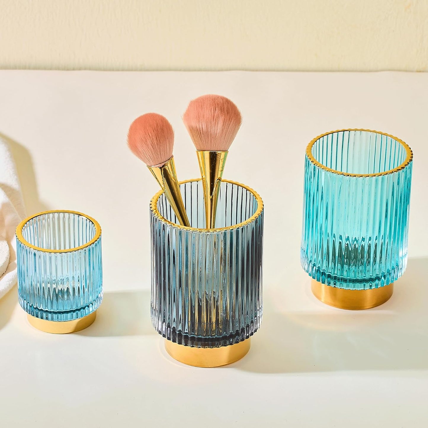 Makeup Brush Holder Organizer,Toothbrush Holders,Desk Pen Pencil Holder,Multifunctional Vintage Glass Brush Cup（L/Green/A3-6-US）