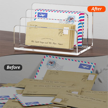 FUCDTEFC Desk Mail Organizer, 2 Section Clear Acrylic File Holder Letter Organizer, Vertical Lightweight Modern Envelope Holder Desk Accessories & Workspace Organizers for Office, Home, School