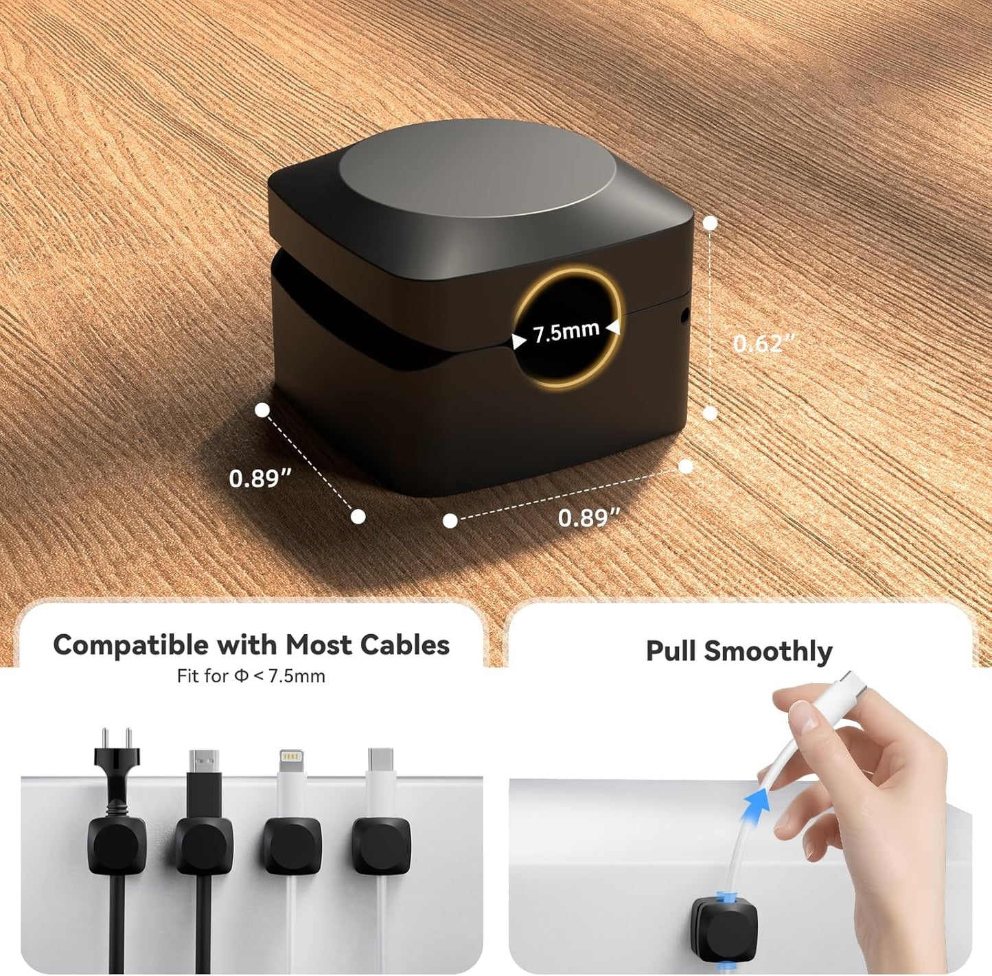 Rotatable Cord Organizer, Enhanced Spring Cable Clips, Strong Adhesive Cable Management, Desk Cord Holder for Nightstand, Office Accessories and Car (4 White + 4 Black)