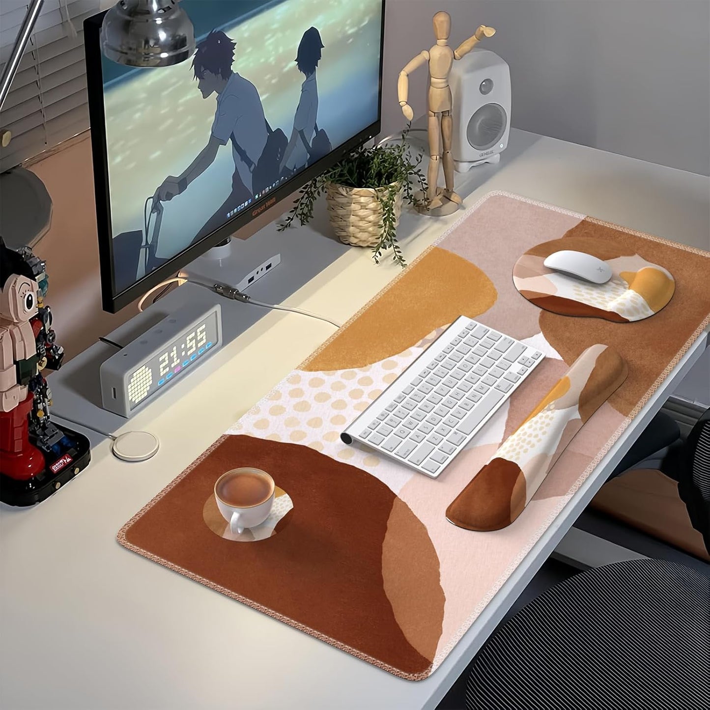 iCasso Desk Mat, Gaming Mouse Pad Wrist Support Set,4in1 XXL Large Mousepad + Keyboard Wrist Rest+Mouse Wrist Rest+Coaster Set with Ergonomic Design for Home Office Table Computer-Penoy