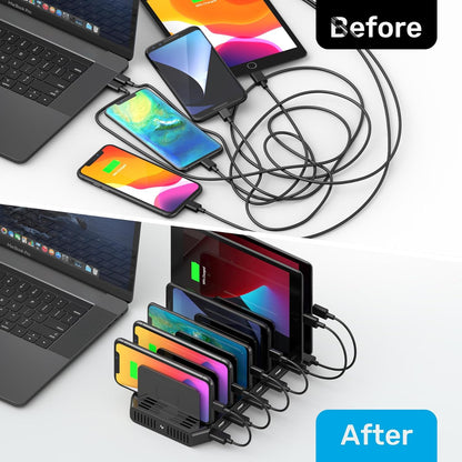 Unitek 10-Port Desktop Charging Dock Ultimate Charging Station for Multiple Devices, iPhones & Apple Products High-Speed USB Hub with LED Display for Office, Kitchen Counter, Desk Organizer