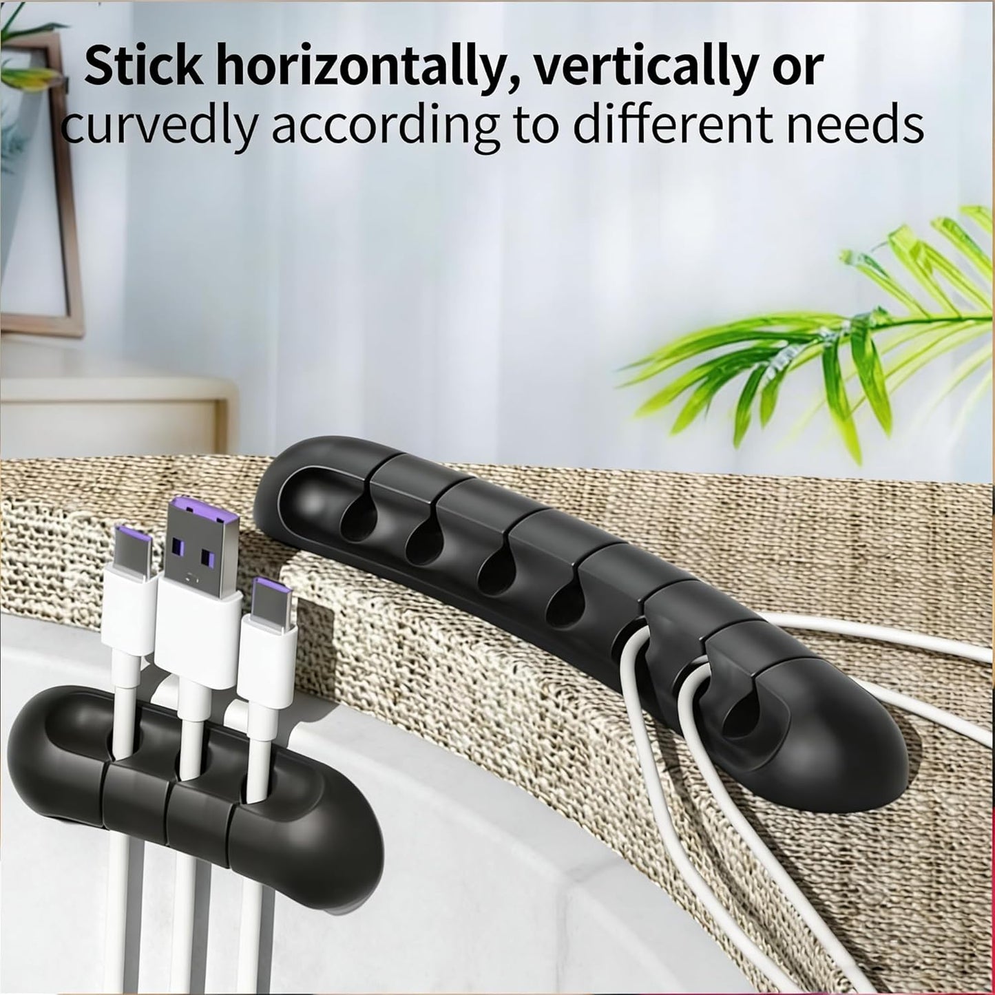 3 Pack Silicone Cable Organizer Clips, Adhesive Cord Holder for Desk, 3/5/7 Slot Cable Management Clips, Desktop Wire Organizer for Charging Cables, Headphones, Mouse, Office & Home