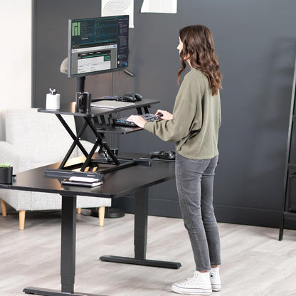 VIVO 26 inch Desk Converter, K Series, Height Adjustable Sit to Stand Riser, Dual Monitor and Laptop Workstation with Keyboard Tray, Black, DESK-V026KB