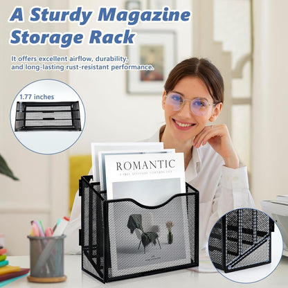 Vertical Triple File Folder Holder 9.8 In Magazine Holder Wall Mount & Desktop 3 Tier Vertical Desk Organizer Pocket File Holder Sorter Magazine Storage Rack For Office Home Organization Wall Door