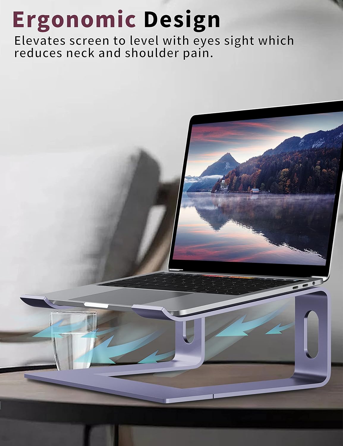 ALASHI Laptop Stand for Desk, Aluminum Computer Riser, Ergonomic Notebook Holder, Detachable Metal Laptops Elevator, PC Cooling Mount Support 10 to 15.6 Inches Notebook, Black