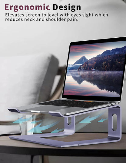 ALASHI Laptop Stand for Desk, Aluminum Computer Riser, Ergonomic Notebook Holder, Detachable Metal Laptops Elevator, PC Cooling Mount Support 10 to 15.6 Inches Notebook, Black
